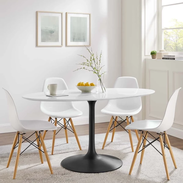 EEI-3539-BLK-WHI Lippa 60" Oval Wood Top Dining Table