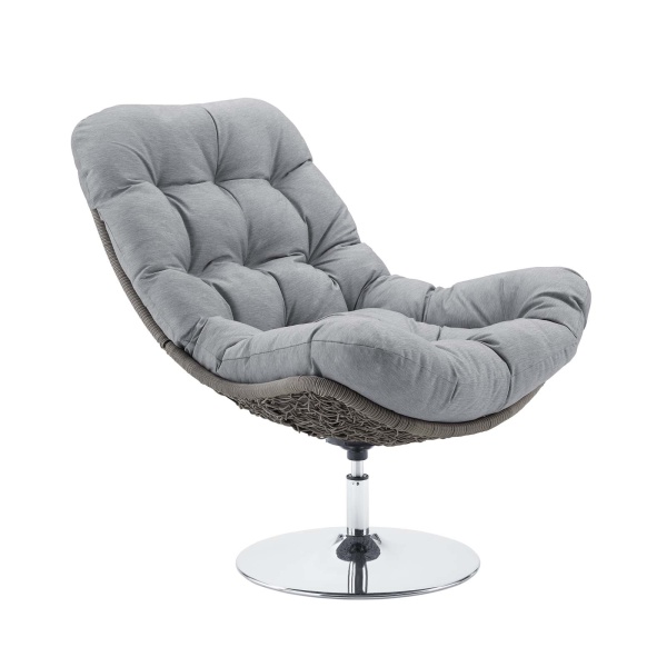 EEI-3616-LGR-GRY Brighton Wicker Rattan Outdoor Patio Swivel Lounge Chair