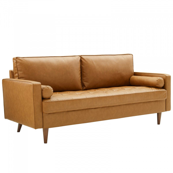 Valour Upholstered Faux Leather Sofa Tan