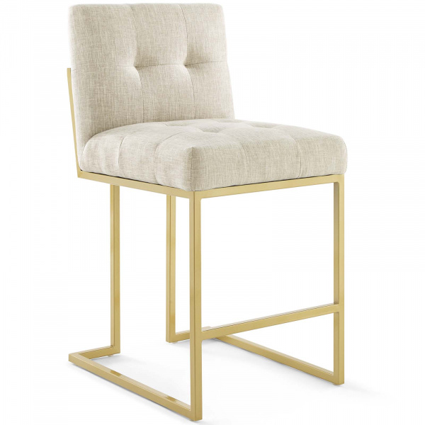 EEI-3852-GLD-BEI Privy Gold Stainless Steel Upholstered Fabric Counter Stool