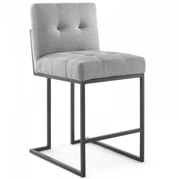 EEI-3854-BLK-LGR Privy Black Stainless Steel Upholstered Fabric Counter Stool