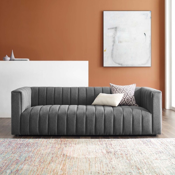 Reflection Channel Tufted Upholstered Fabric Sofa Charcoal | Polyester ...