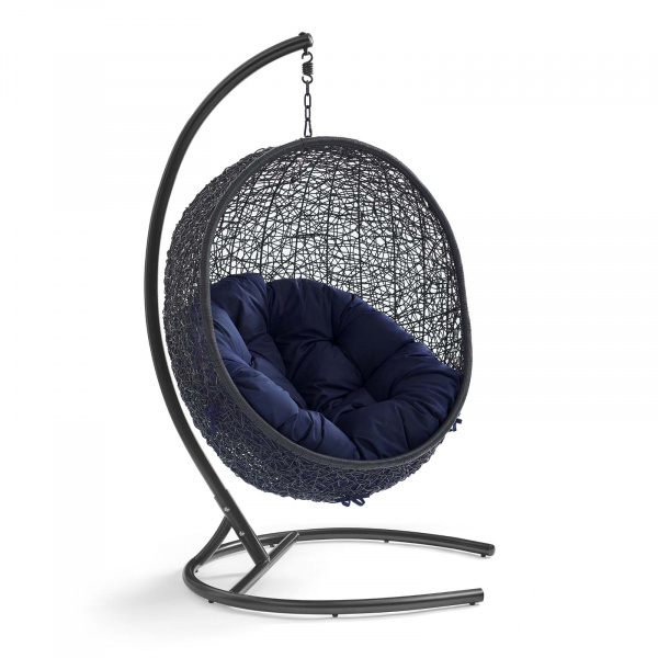 EEI-3943-BLK-NAV Encase Sunbrella® Swing Outdoor Patio Lounge Chair Black Navy