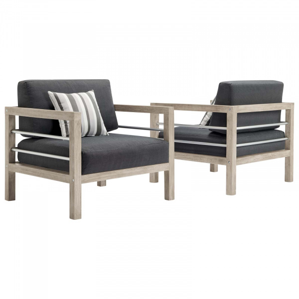 EEI-3968-LGR-STE Wiscasset Outdoor Patio Acacia Wood Armchair Set of 2