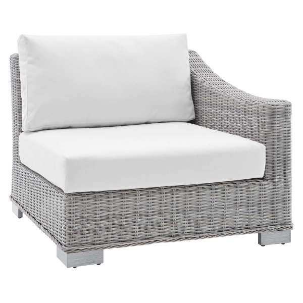 EEI-3976-LGR-WHI Conway Outdoor Patio Wicker Rattan 	Right-Arm Chair Light Gray White
