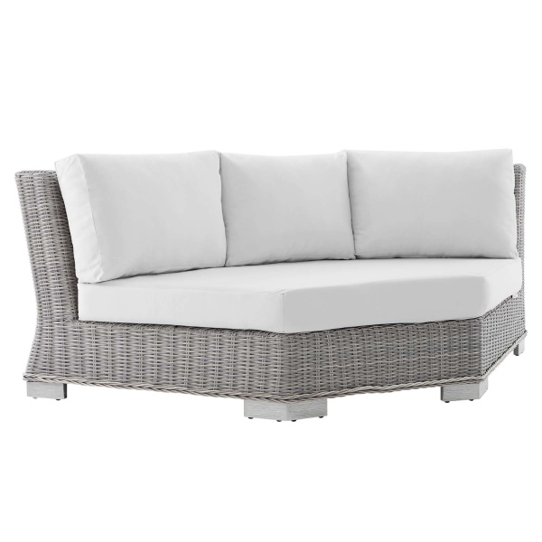 EEI-3979-LGR-WHI Conway Sunbrella® Outdoor Patio Wicker Rattan Round Corner Chair Light Gray White
