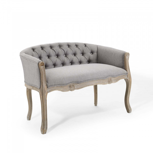 EEI-4003-LGR Crown Vintage French Upholstered Settee Loveseat Light Gray