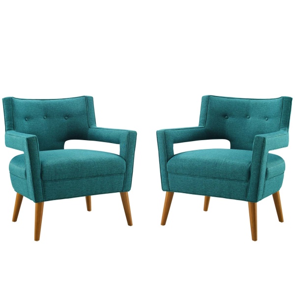 Sheer Upholstered Fabric Armchair Set of 2 in Teal | Polyester/Fabric by Modway