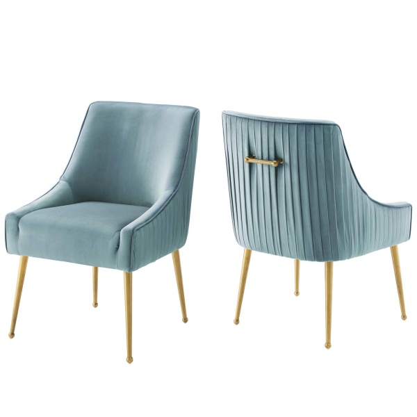 Discern Pleated Back Upholstered Performance Velvet Dining Chair Set of 2 in Light Blue by Modway