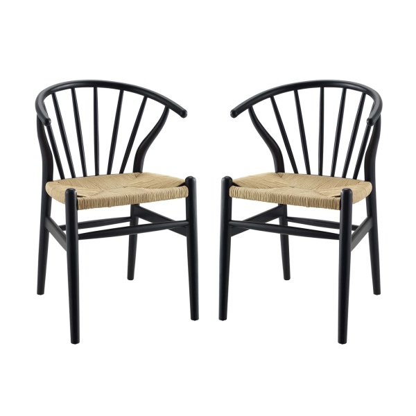 Flourish Spindle Wood Dining Side Chair (Set of 2) Black