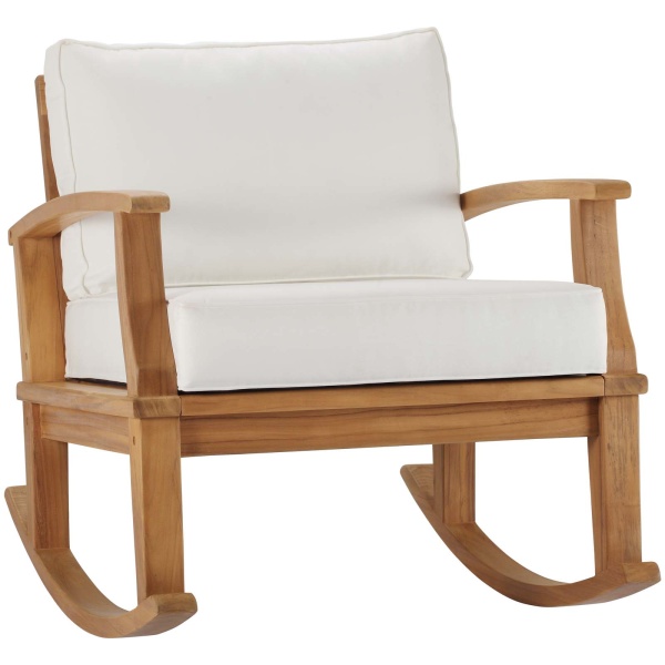 EEI-4177-NAT-WHI Marina Outdoor Patio Teak Rocking Chair Natural White