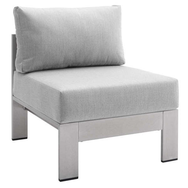 EEI-4227-SLV-GRY Shore Sunbrella® Fabric Aluminum Outdoor Patio Armless Chair Silver Gray