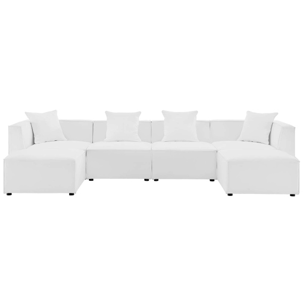 EEI-4383-WHI Saybrook Outdoor Patio Upholstered 6-Piece Sectional Sofa in White