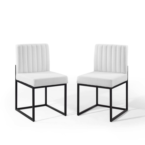 Carriage Dining Chair Upholstered Fabric Set of 2 in Black White | Polyester/Fabric by Modway