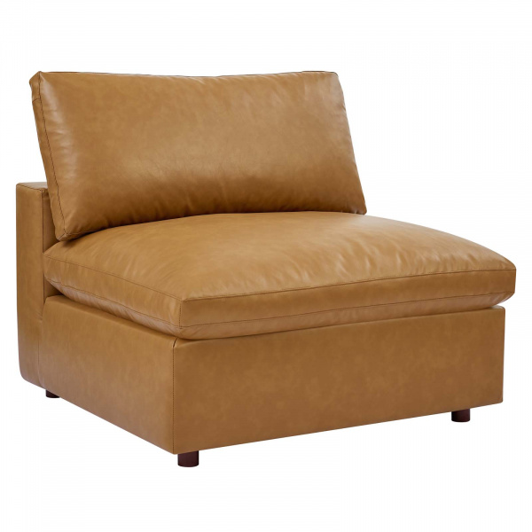 EEI-4694-TAN Commix Down Filled Overstuffed Vegan Leather Armless Chair Tan