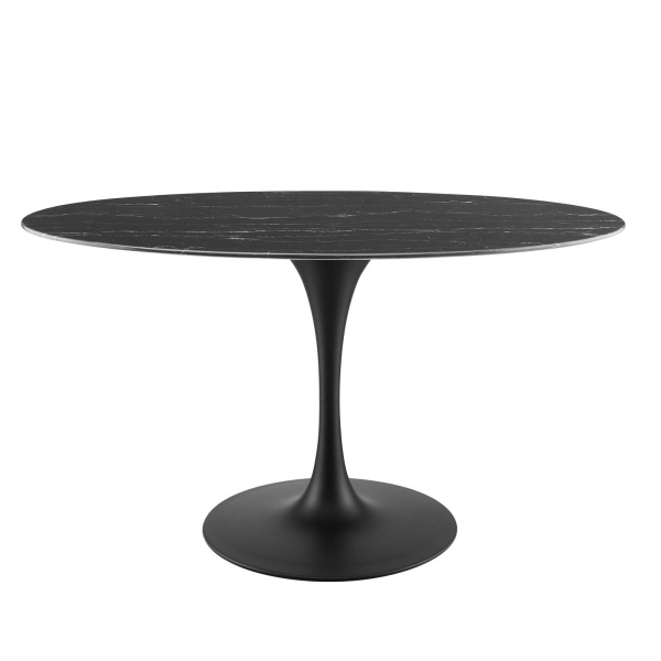 Lippa Artificial Marble Oval Dining Table in Black Black 54