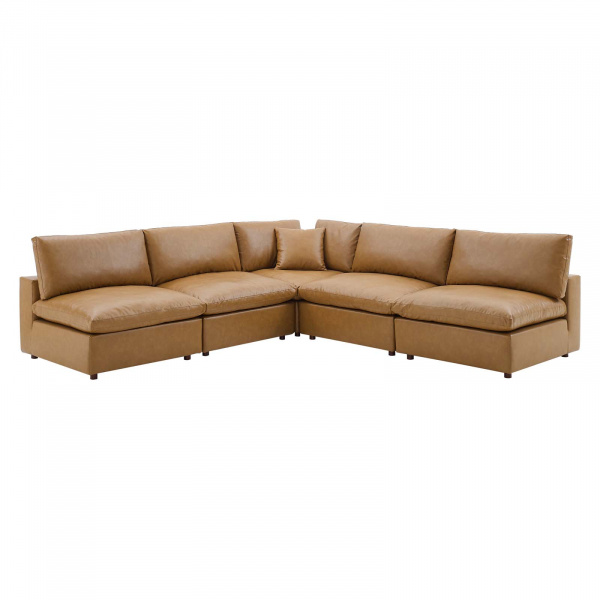 EEI-4919-TAN Commix Down Filled Overstuffed Vegan Leather 5-Piece Sectional Sofa Tan