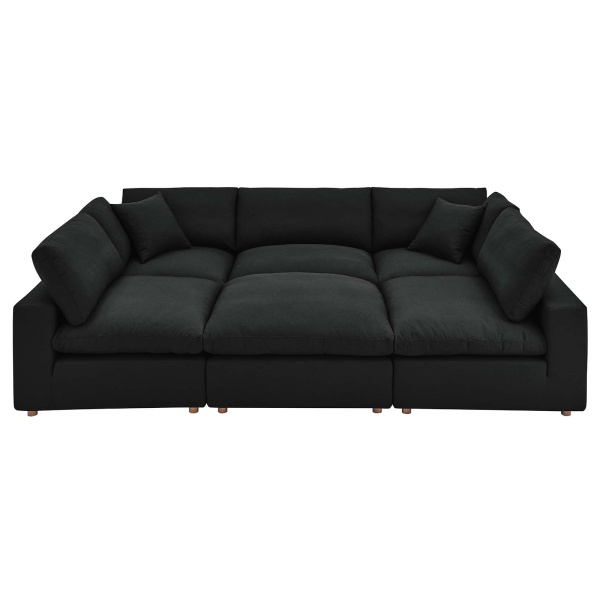 Commix Down Filled Overstuffed 6-Piece Sectional Sofa in Black | Polyester/Cotton/Linen by Modway