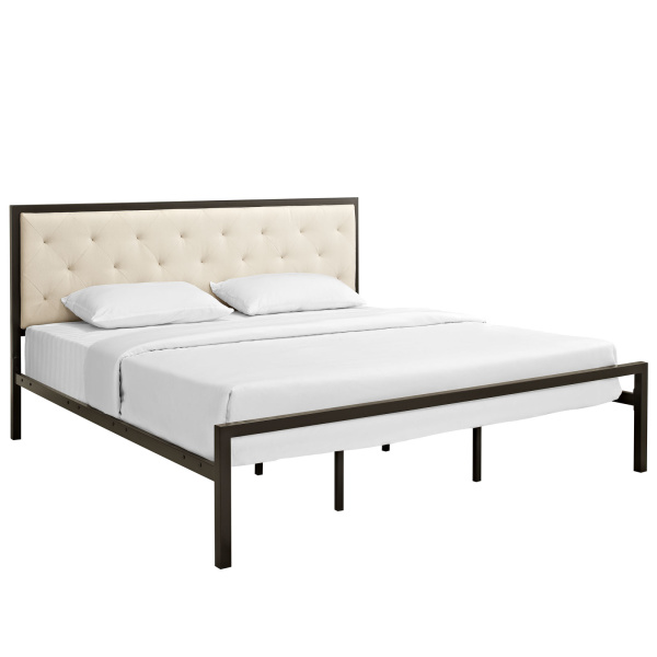 MOD-5184-BRN-BEI-SET Mia King Fabric Bed
