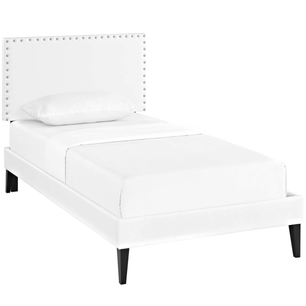 MOD-5966-WHI Macie Twin Vinyl Platform Bed with Squared Tapered Legs White