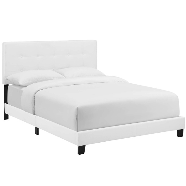 Amira Upholstered Fabric Bed in White Full | Polyester/Fabric by Modway