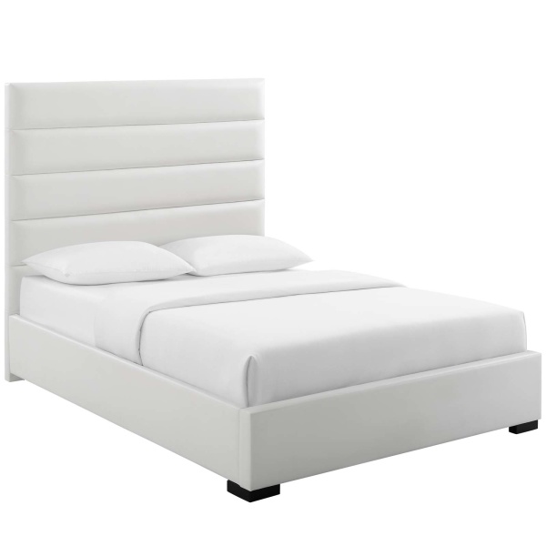 MOD-6048-WHI Genevieve Queen Faux Leather Platform Bed White