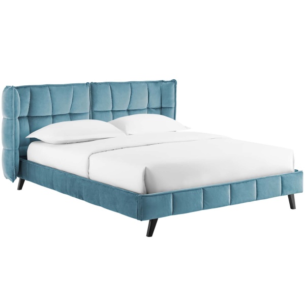 MOD-6081-SEA Makenna Queen Upholstered Velvet Platform Bed