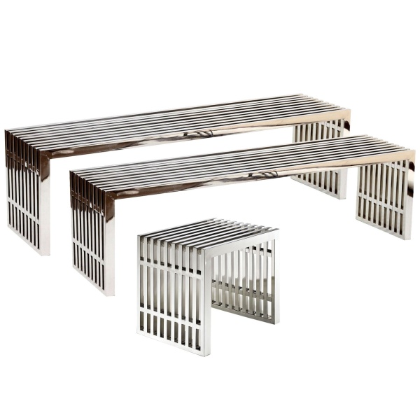 EEI-867 Gridiron Benches Set of 3 Silver