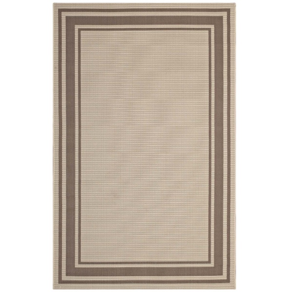 R-1140A-58 Rim Solid Border 5x8 Indoor and Outdoor Area Rug Light and Dark Beige