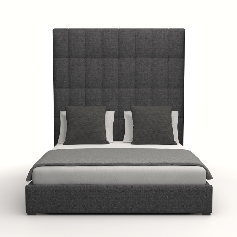 BED-MOYRA-BOX-HI-QN-PF-CHARCOAL Moyra Upholstered Box Tufted Queen Bed with Oversized 87" Headboard in Charcoal