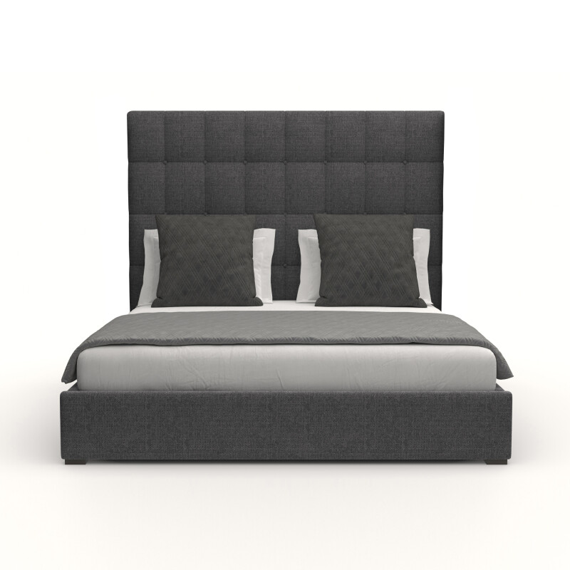 BED-MOYRA-BOX-MID-QN-PF-CHARCOAL Moyra Upholstered Box Tufted Queen Bed with Oversized 67" Headboard in Charcoal