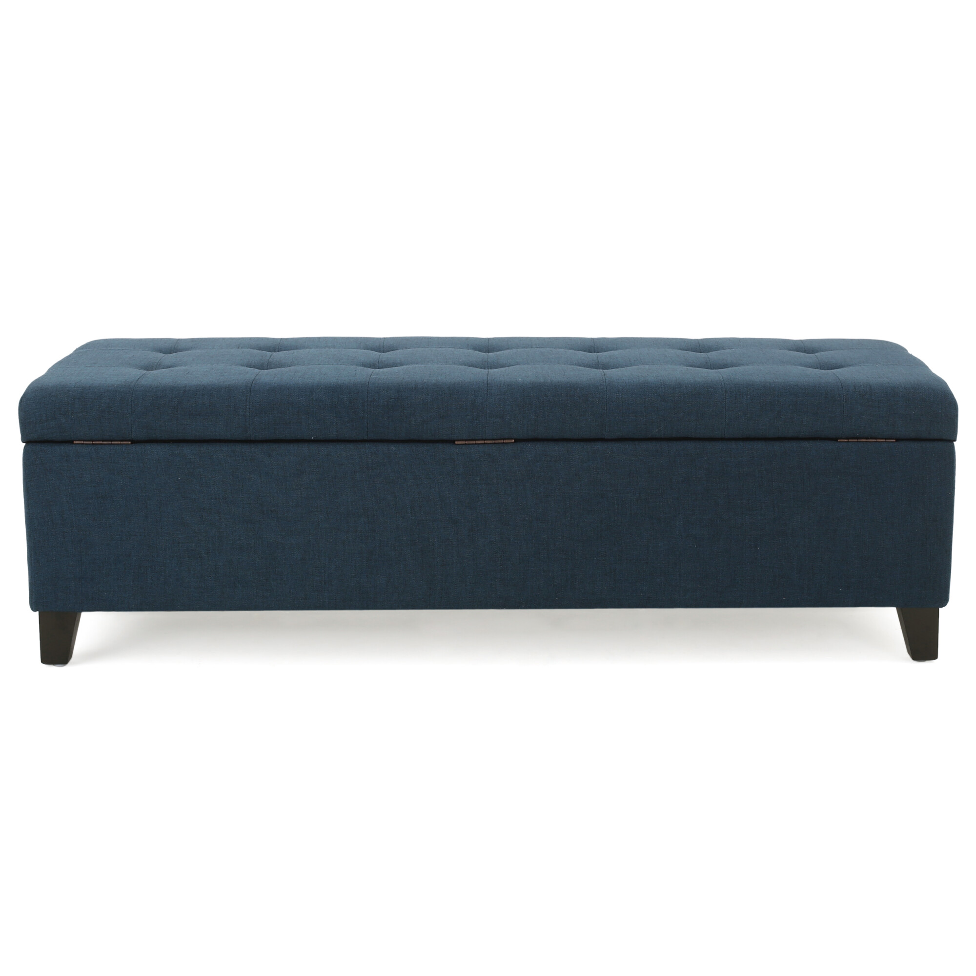 Mission Dark Blue Fabric Storage Ottoman by Noble House