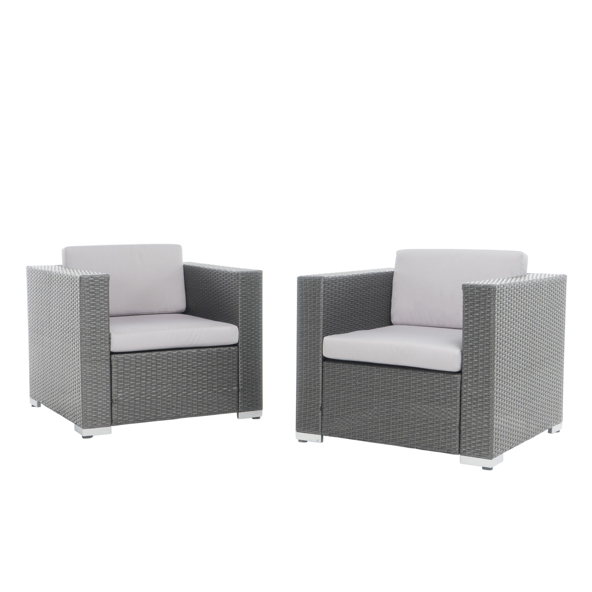 Murano Outdoor Grey Wicker Club hair with Silver Water Resistant Fabric  Cushions (Set of 2)
