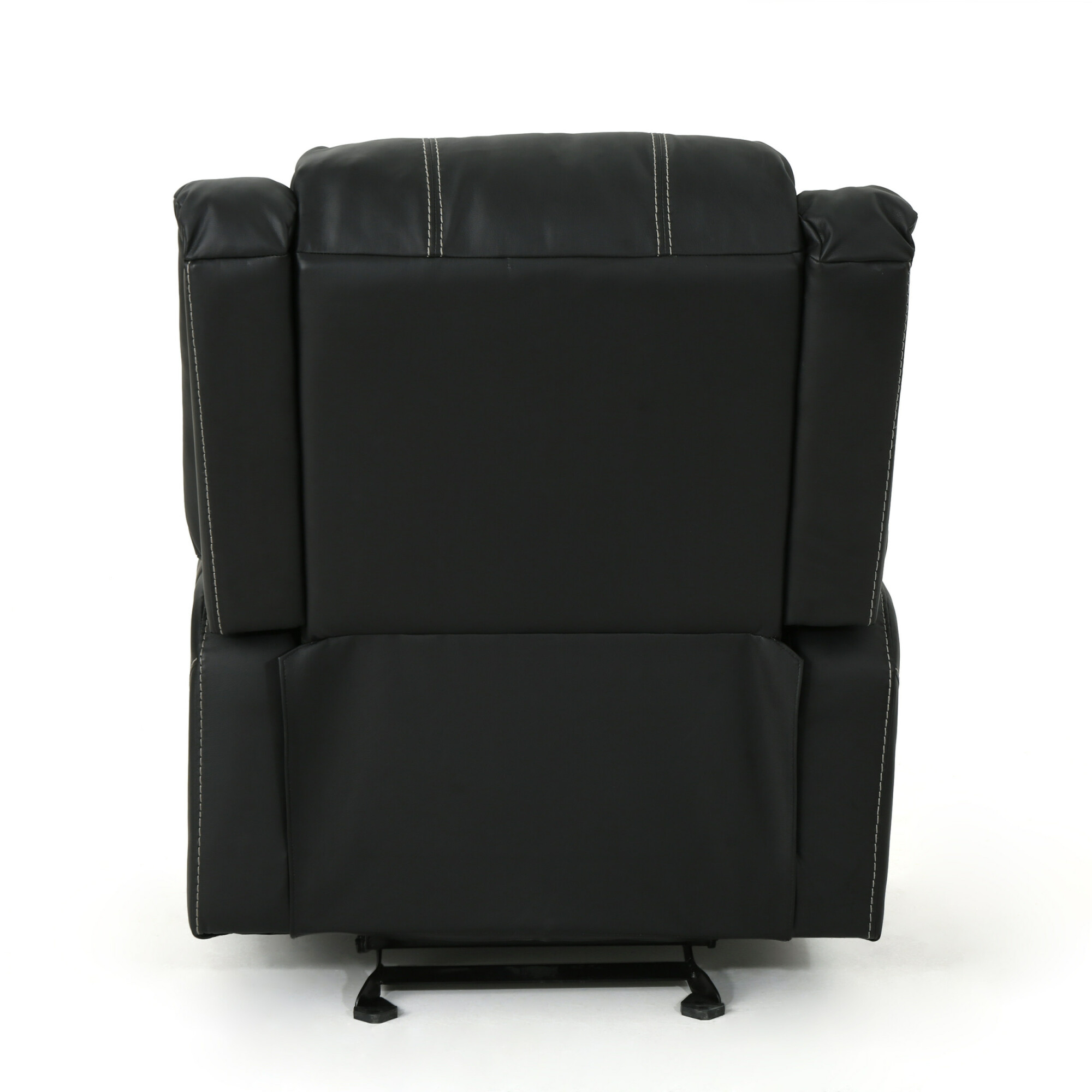 Sarina Traditional Black Leather Recliner with Steel Cup Holders by ...