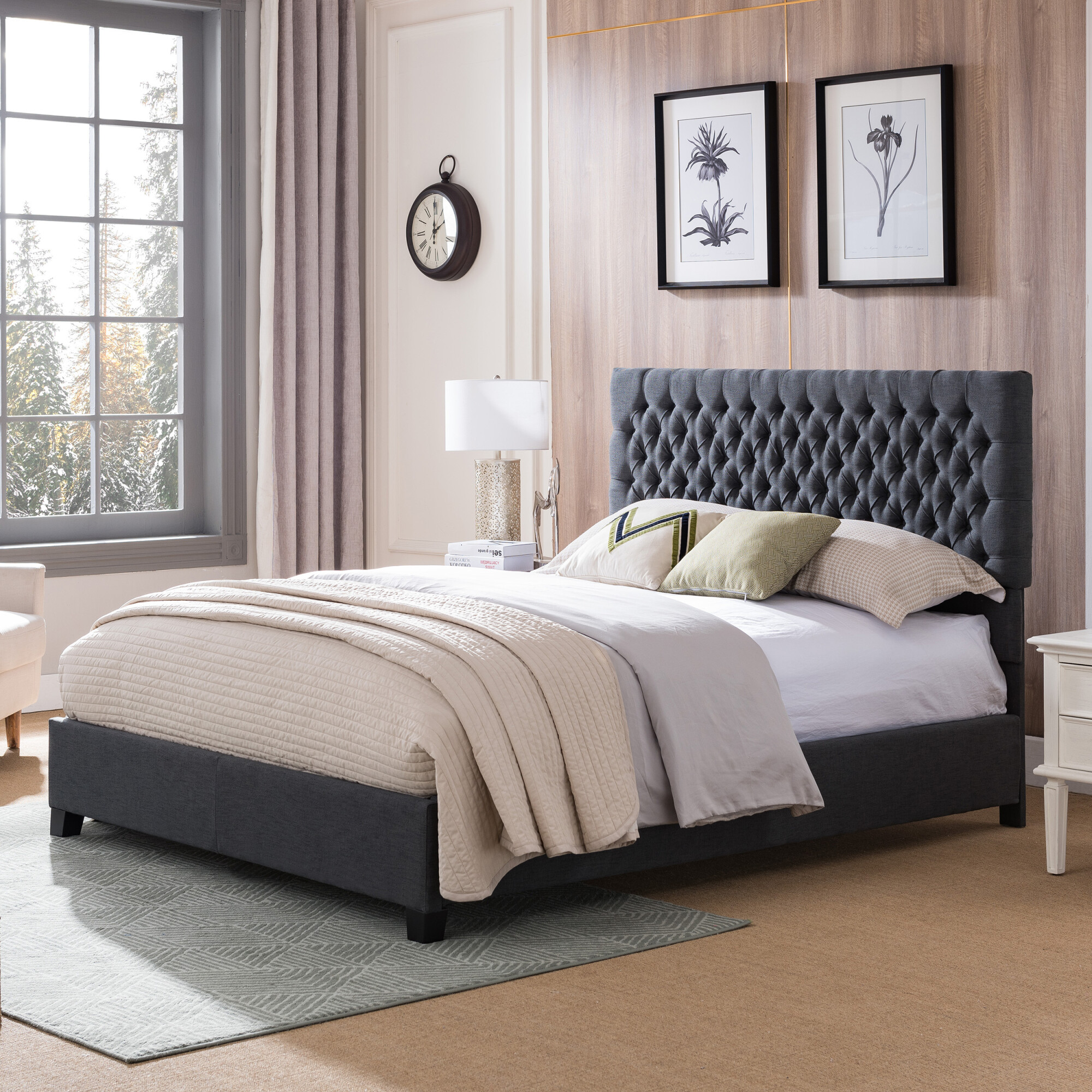 Scout Fully Upholstered Queen Fabric Bed Set, Dark Gray in Dark Gray ...