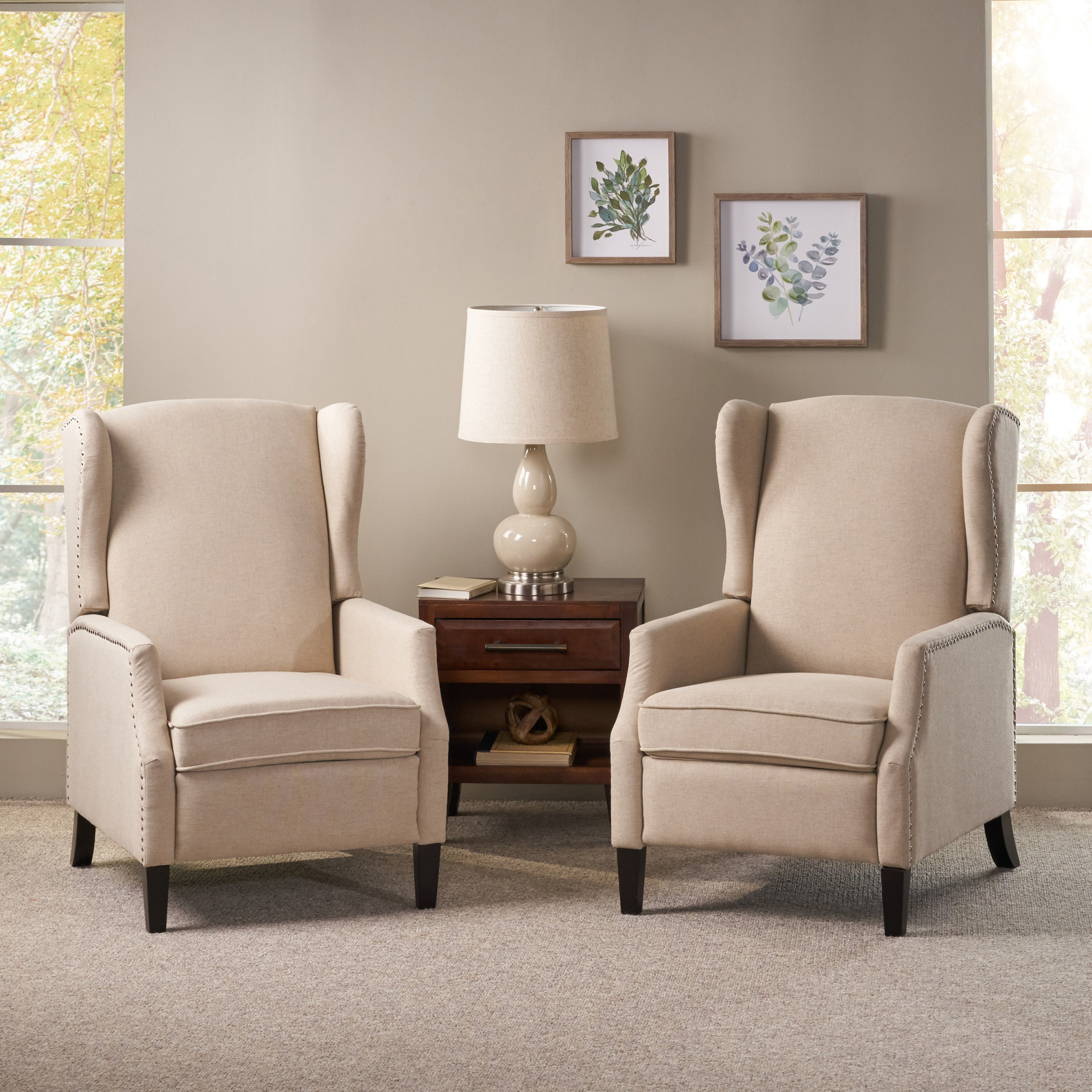 Wescott Contemporary Fabric Recliner (Set of 2), Wheat and Dark Brown ...
