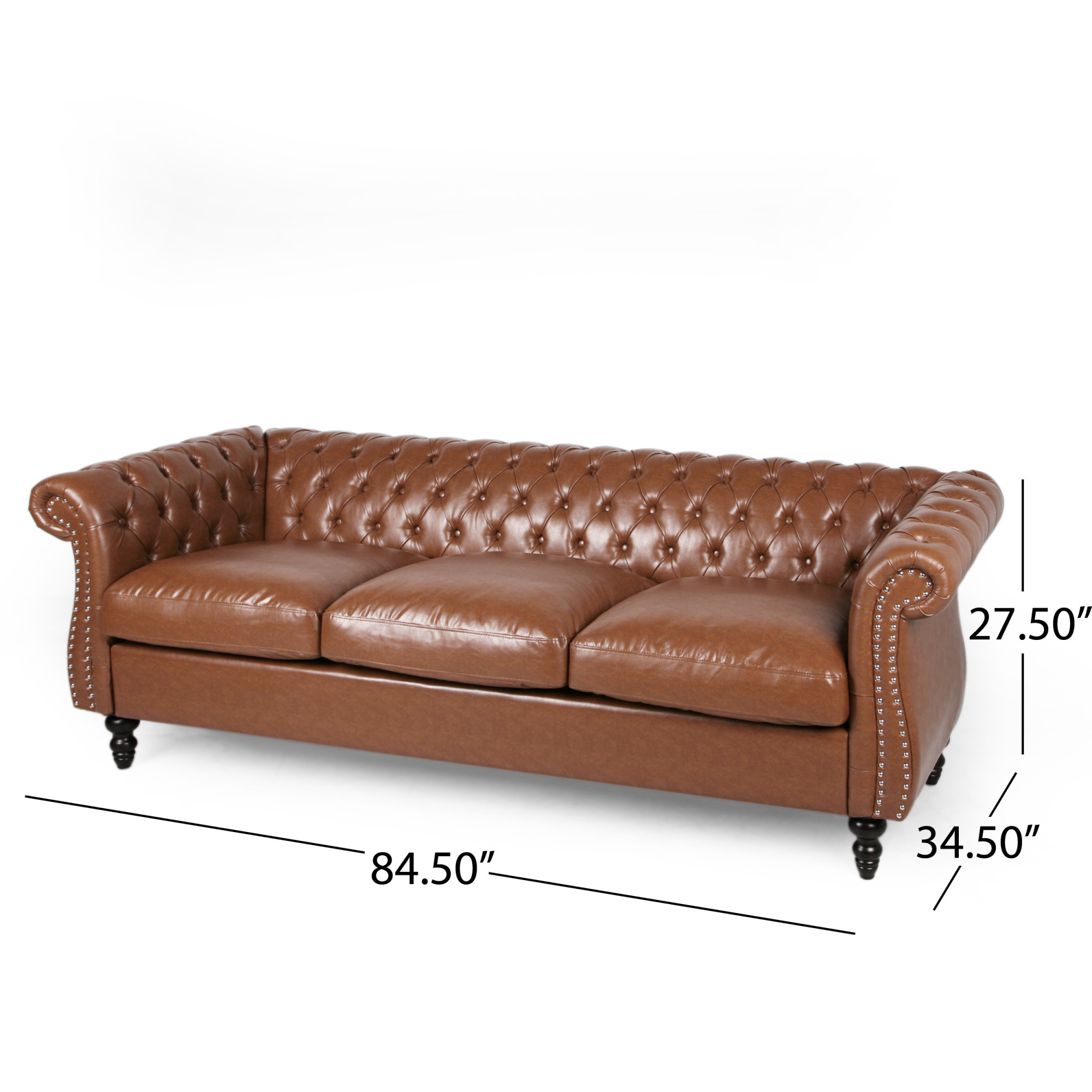 Somerville Chesterfield Tufted Sofa with Scroll Arms, Cognac Brown and ...