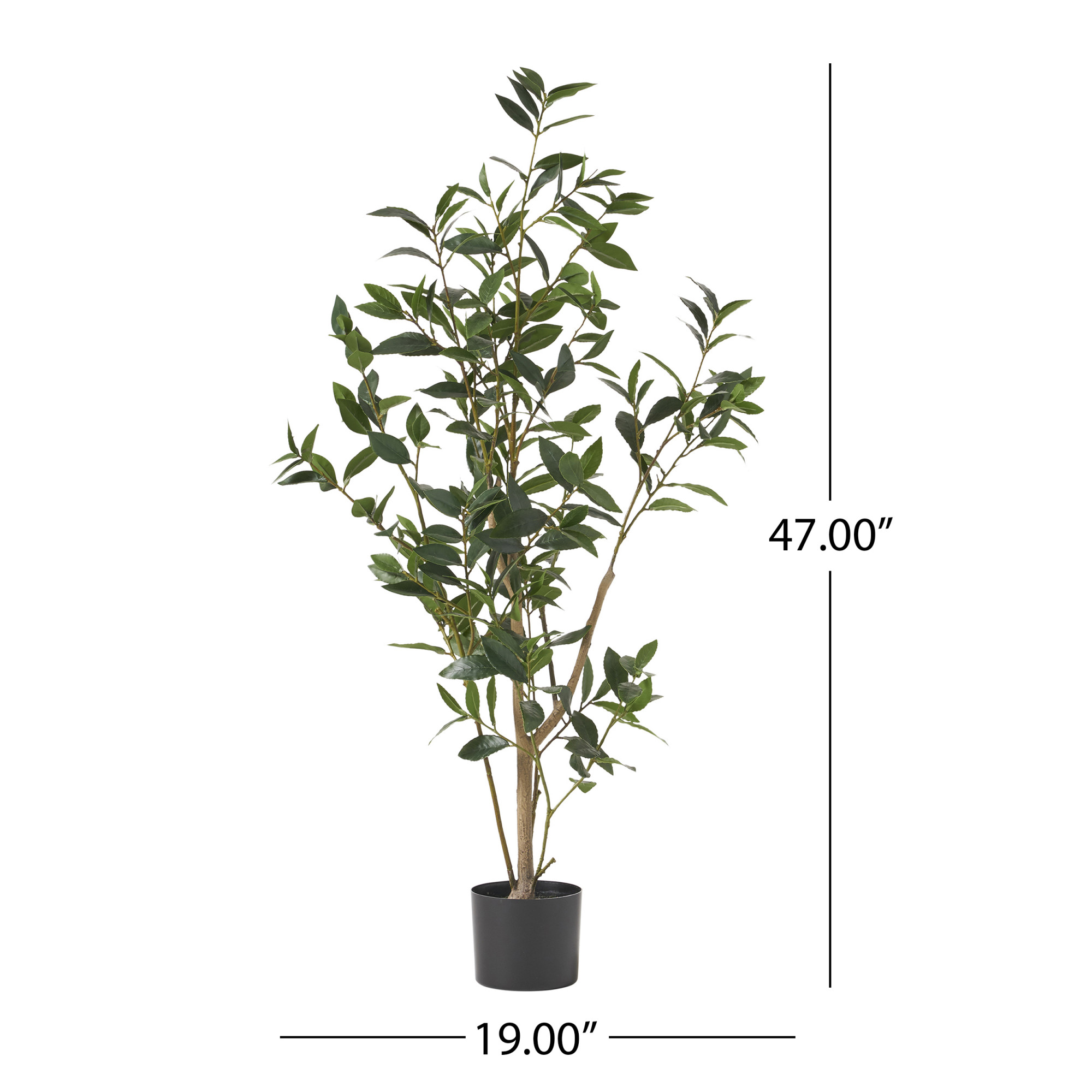 Atoka 4' x 1.5' Artificial Laurel Tree, Green in Green/Black by Noble House