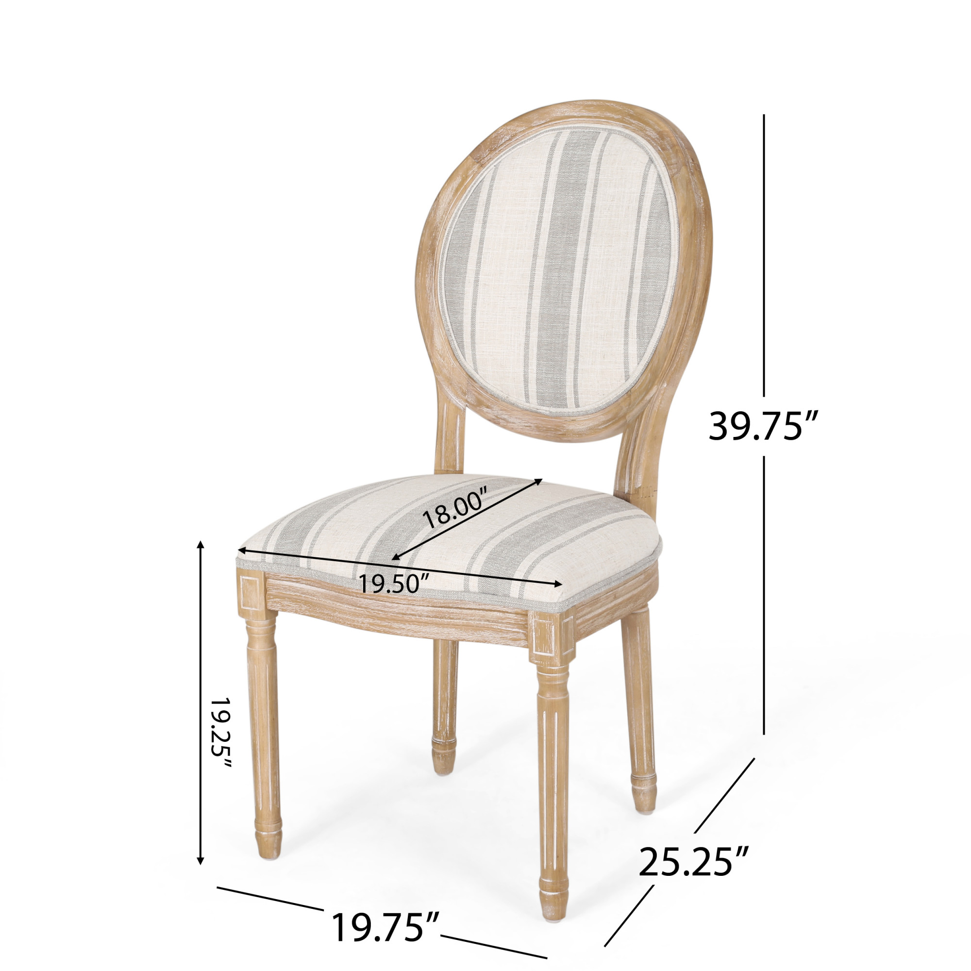 Phinnaeus French Country Fabric Dining Chairs (Set of 2), Gray Stripes ...