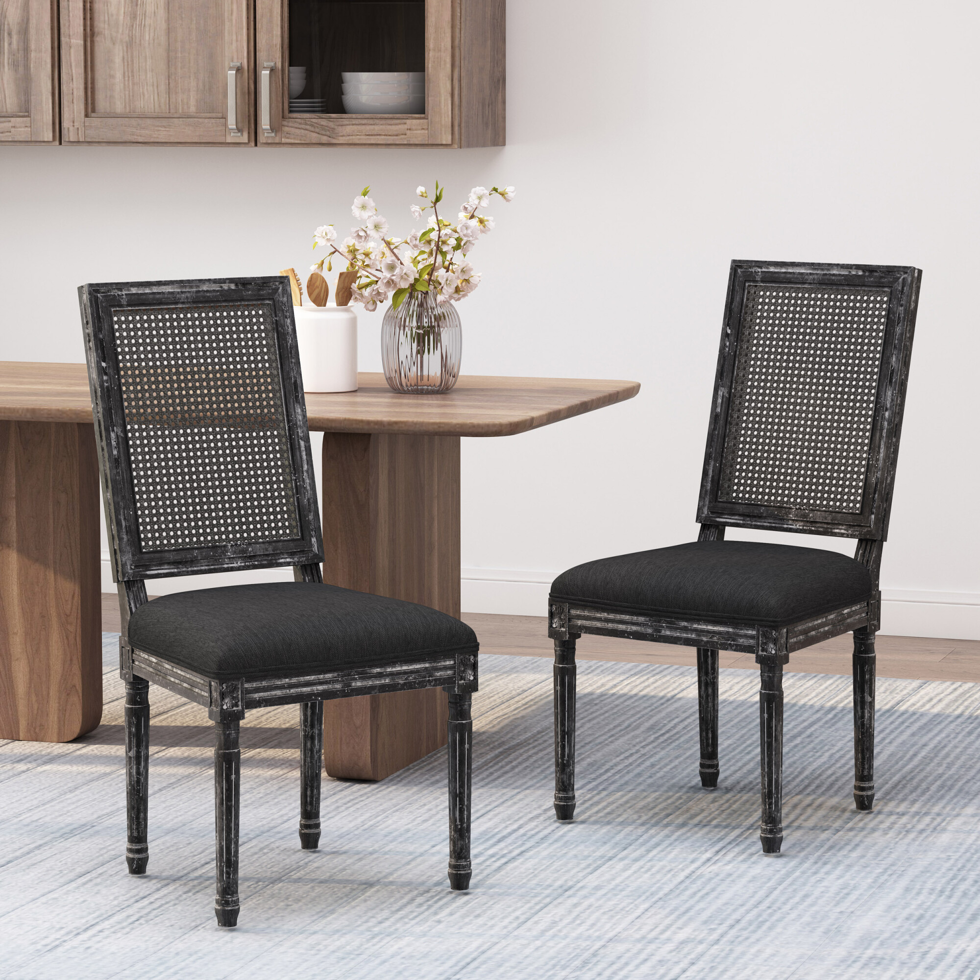 Phinnaeus Contemporary Velvet Dining Chairs (Set of 4) Gray and Gloss Black  in Gray/Gloss Black