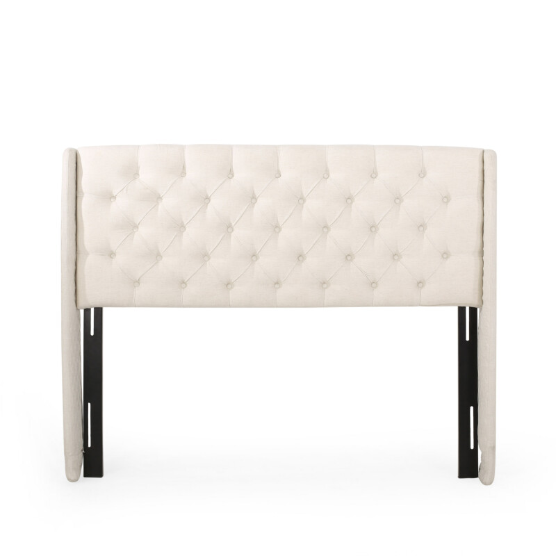 238914 Lidia Contemporary Full/Queen Tufted Wingback Fabric Headboard, Eggshell and Black