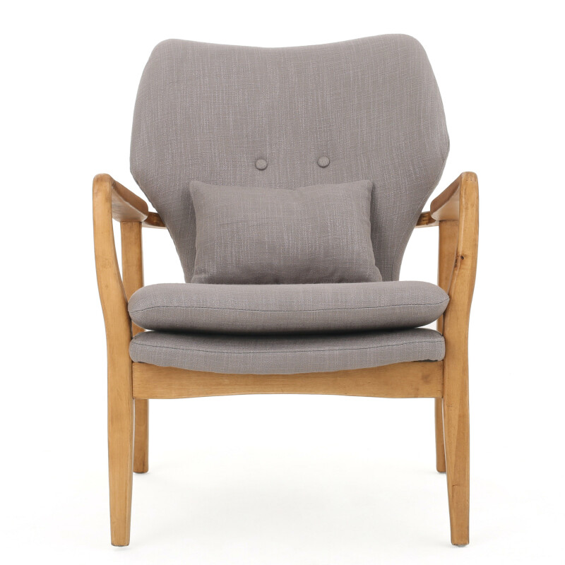 Haddie Mid Century Modern Fabric Club Chair, Gray and Light Walnut