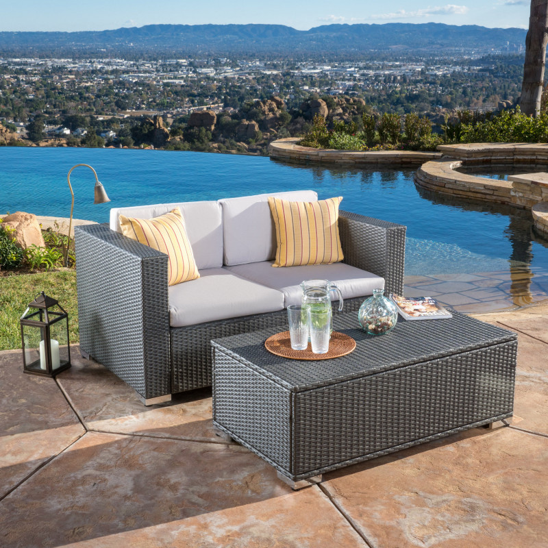 296504 Florence Multi-Grey PE 2pc Outdoor Sofa and Coffee Table Set