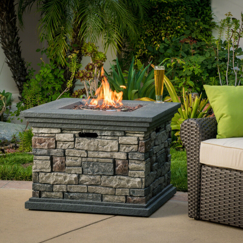 296587 Chesney Outdoor 32 Square Fire Pit, Stone