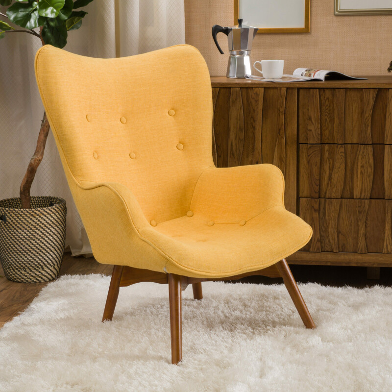 297018 Hariata Muted Yellow Fabric Contour Chair