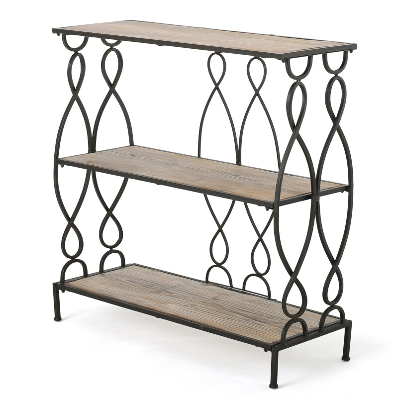 298336 Mia Modern Industrial 2 Shelf Firwood Bookcase, Natural and Rusty Black