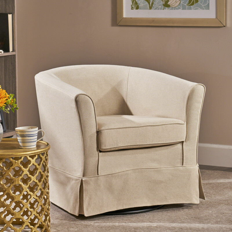 298869 Cecilia Natural Fabric Swivel Chair with Loose Cover