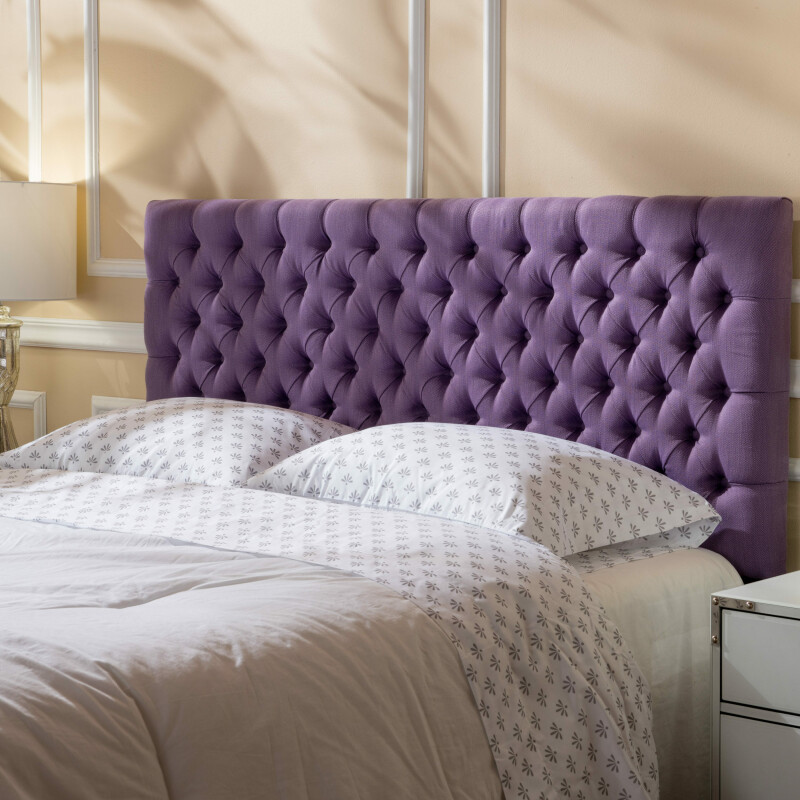 298906 Jezebel Contemporary Full/Queen Tufted Fabric Headboard, Light Purple and Black