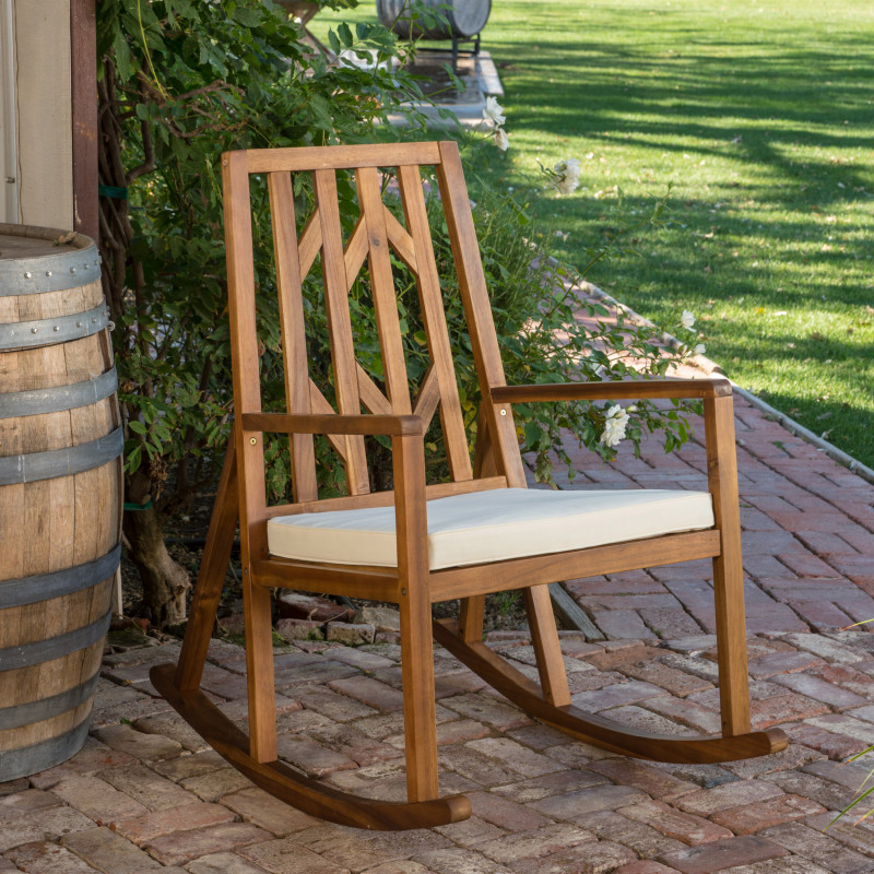 299254 Nuna Outdoor Wood Rocking Chair with Cream Cushion
