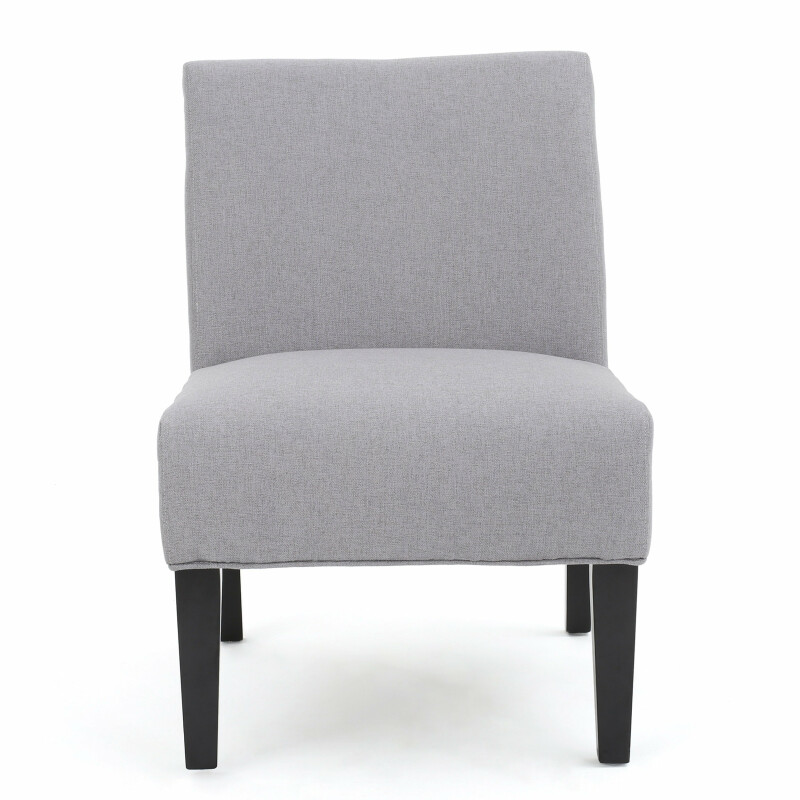 299756 Kassi Contemporary Fabric Slipper Accent Chair, Light Gray and Matte Black